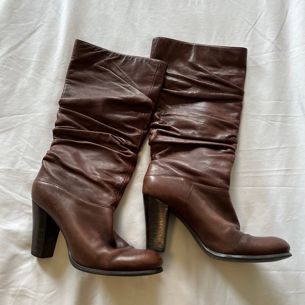 Nordstrom BP. "Limelight" leather slouch heeled brown boots US 6.5
